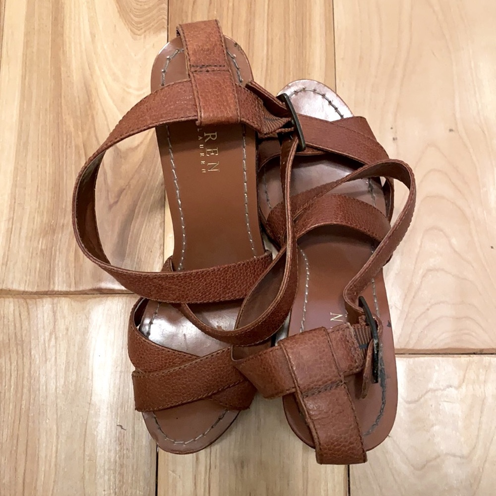 Lauren by Ralph Lauren Brown Leather Wedge